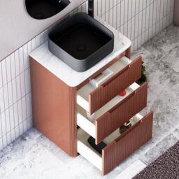 Royal Bathrooms Avenza 600mm Terracotta Clay Floor Standing Countertop Bathroom Vanity Unit 3 Drawer With Art Square Basin - thumbnail 5
