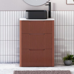 Royal Bathrooms Avenza 600mm Terracotta Clay Floor Standing Countertop Bathroom Vanity Unit 3 Drawer With Art Square Basin - thumbnail 1