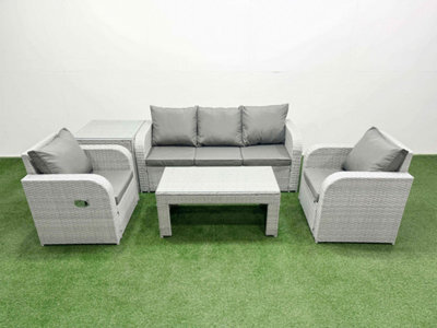 Fimous Pe Rattan Garden Furniture Set Reclining Chair Sofa Lounge Sofa Set Rectangular Coffee Table Side Table Light Grey - image 1