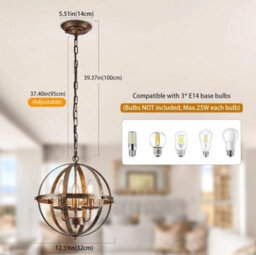 Pendant Light Globe Lighting Chandelier Hanging Bronze32Cm - thumbnail 3