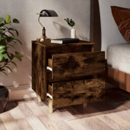 Berkfield Bed Cabinet With Solid Wood Legs Smoked Oak 40X35X50 Cm - thumbnail 3