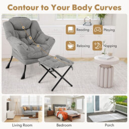 Gainoom Lazy Chair With Ottoman Modern Accent Chair With Folding Footrest - thumbnail 7