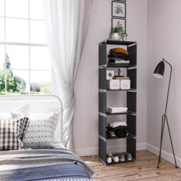 Songmics Shelf With 5 Open Cubes, Display Cabinet, Bookcase With Open Shelves For Home/studio/living Room Organiser, Black - thumbnail 3