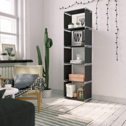 Songmics Shelf With 5 Open Cubes, Display Cabinet, Bookcase With Open Shelves For Home/studio/living Room Organiser, Black - thumbnail 2