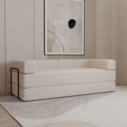 M N Furniture Ltd Modern 3 Seater Sofa Bed In A Box No Assembly Required Easy Setup Converts To Bed Strong Metal Frame With Compact Delivery-(Camel) - thumbnail 1