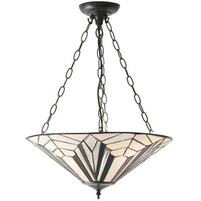 Tiffany Glass Hanging Ceiling Pendant Light Dark Bronze 3 Lamp Shade I00075 - image 1