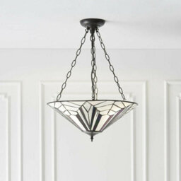 Tiffany Glass Hanging Ceiling Pendant Light Dark Bronze 3 Lamp Shade I00075 - thumbnail 5