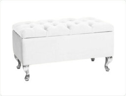 Londona 90Cm Chesterfield Ottoman Storage Bench - Plush Velvet Shoe Bench - White Upholstery Footstool With Storage