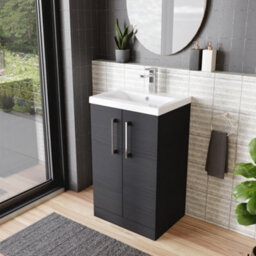 Balterley Contemporary Bathroom Floor Standing 2 Soft-Close Door Vanity Unit & Mid-Edge Ceramic Basin, Charcoal Black, 500 mm - thumbnail 4