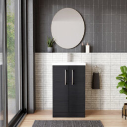 Balterley Contemporary Bathroom Floor Standing 2 Soft-Close Door Vanity Unit & Mid-Edge Ceramic Basin, Charcoal Black, 500 mm - thumbnail 2