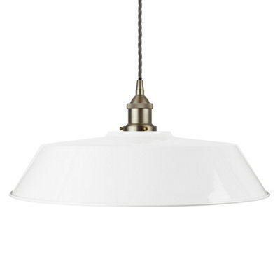 White Large Chancery Painted Dome Pendant Light With Brushed Chrome Lamp Holder And Grey Twisted Cable - Se Home - image 1