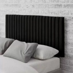 "Urban Textures - Luxury 20"" High Velvet Fabric Upholstered Vertical Thin Lines Headboard - Black"