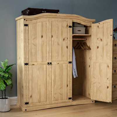 3 Door Wardrobe Mexican Solid Pine Wood Bedroom Clothes Storage Furniture - image 1