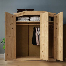 3 Door Wardrobe Mexican Solid Pine Wood Bedroom Clothes Storage Furniture - thumbnail 5