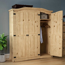 3 Door Wardrobe Mexican Solid Pine Wood Bedroom Clothes Storage Furniture - thumbnail 1