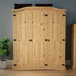 3 Door Wardrobe Mexican Solid Pine Wood Bedroom Clothes Storage Furniture - thumbnail 2