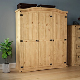 3 Door Wardrobe Mexican Solid Pine Wood Bedroom Clothes Storage Furniture - thumbnail 3
