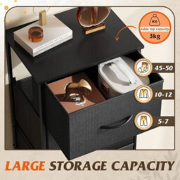 Black 5-Drawer Fabric Dresser Chest Of Drawers Black Bedroom Storage - thumbnail 3