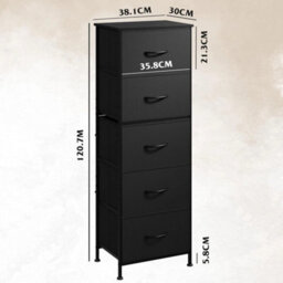 Black 5-Drawer Fabric Dresser Chest Of Drawers Black Bedroom Storage - thumbnail 2