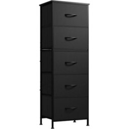 Black 5-Drawer Fabric Dresser Chest Of Drawers Black Bedroom Storage - thumbnail 1