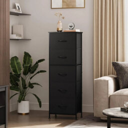 Black 5-Drawer Fabric Dresser Chest Of Drawers Black Bedroom Storage - thumbnail 6