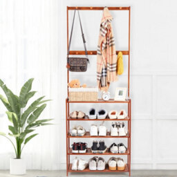 Fativo 3In1 Entryway Coat Rack Hall Tree Shoe Storage Stand Shelf Scarf Handbag Hangers, 184.5Cm H - thumbnail 6