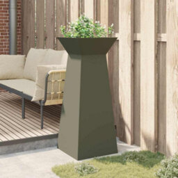 Berkfield Garden Pillar Planter With Bowl Olive Green 40X40X100 Cm Steel - thumbnail 4