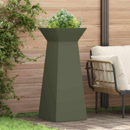 Berkfield Garden Pillar Planter With Bowl Olive Green 40X40X100 Cm Steel