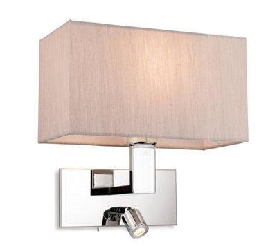 Luminosa Lighting Luminosa Raffles Wall Lamp With Adjustable Switched Reading Light Chrome With Oyster Shade