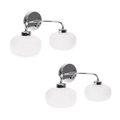 Valuelights Amaia Pair Of Polished Chrome Ip44 Rated 2 Way Frosted Ribbed Glass Wall Lights - image 1