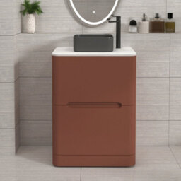 Royal Bathrooms Venice 600mm Terracotta Clay Freestanding Bathroom Countertop Vanity Unit 2 Drawer With Art Square Basin - thumbnail 1