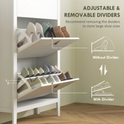 Wyld Haus Makeve White And Oak-Effect 3-Drawer Tilt-Out Shoe Cabinet With Faux Leather Handles, 80 X 24 X 131 Cm - thumbnail 5