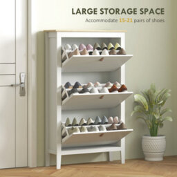Wyld Haus Makeve White And Oak-Effect 3-Drawer Tilt-Out Shoe Cabinet With Faux Leather Handles, 80 X 24 X 131 Cm - thumbnail 4