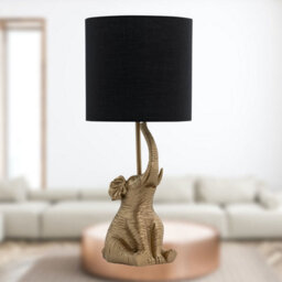 First Choice Lighting Elephant Gold Resin Table Lamp With Black Fabric Shade - thumbnail 8