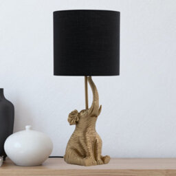 First Choice Lighting Elephant Gold Resin Table Lamp With Black Fabric Shade - thumbnail 9
