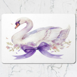 Benjamin Tate Design Elegance Swan Placemat And Coaster Set With Purple Ribbon Artwork Wood Base Limited Edition - thumbnail 2