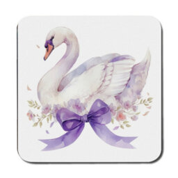 Benjamin Tate Design Elegance Swan Placemat And Coaster Set With Purple Ribbon Artwork Wood Base Limited Edition - thumbnail 3
