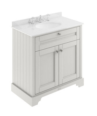 Hudson Reed Floor Standing 2 Door Traditional Vanity Unit With 3 Tap Hole White Marble Top & Basin, Timeless Sand, 820 X 470 mm - image 1