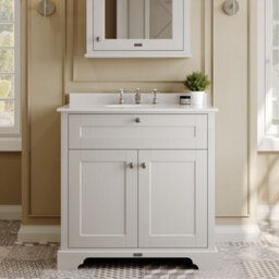 Hudson Reed Floor Standing 2 Door Traditional Vanity Unit With 3 Tap Hole White Marble Top & Basin, Timeless Sand, 820 X 470 mm - thumbnail 2