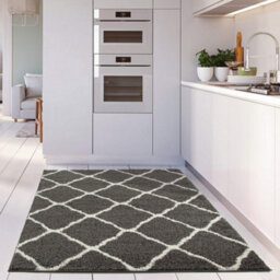 The Rugs Moroccan Shaggy Rugs And Runners Soft  High Pile Dark Grey And Ivory Living Room Kitchen Hallway 740 - thumbnail 6