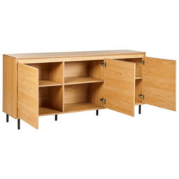 Beliani Three-Door Sideboard In Light Brown Melamine With Black Metal Legs, W1650 X D400 X H750mm - thumbnail 5