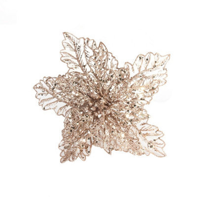 Artificial Rose Gold Poinsettia With Clip Pack Of 3. Christmas Decoration - 22 Cm - image 1