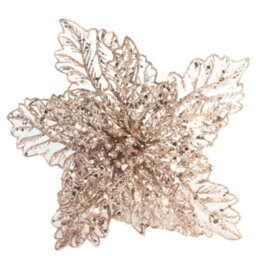 Artificial Rose Gold Poinsettia With Clip Pack Of 3. Christmas Decoration - 22 Cm - thumbnail 2