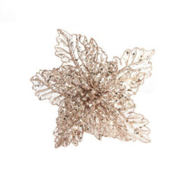 Artificial Rose Gold Poinsettia With Clip Pack Of 3. Christmas Decoration - 22 Cm