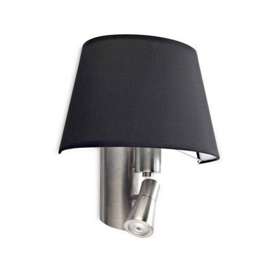 Luminosa Lighting Luminosa Balmoral 1+1 Light Indoor Wall Lamp Satin Nickel With Black Shade, E27