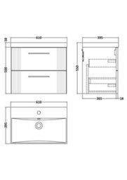 Balterley Belvide Partial Fluted 2 Drawer Wall Hung Vanity Unit With 1 Tap Hole Thin-Edge Basin- 600mm - Satin Green - thumbnail 8