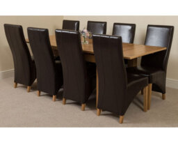That's Furniture Richmond 140Cm - 220Cm Oak Extending Dining Table And 8 Chairs Dining Set With Lola Brown Leather Chairs