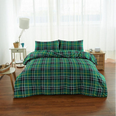 Homes & Linen Tartan Duvet Cover Set Thermal Flannelette 100% Brushed Cotton Checked Bedding Set