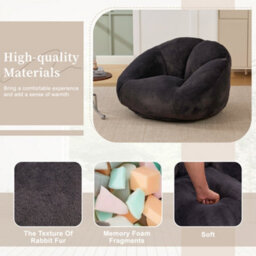 Abrihome Bean Bag Chair, Shell-Shaped Bean Bag Couch For Adults, Giant Bean Sofa With High-Rebound Memory Foam, Big Sofa For Reading, Black - thumbnail 4