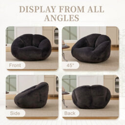 Abrihome Bean Bag Chair, Shell-Shaped Bean Bag Couch For Adults, Giant Bean Sofa With High-Rebound Memory Foam, Big Sofa For Reading, Black - thumbnail 7